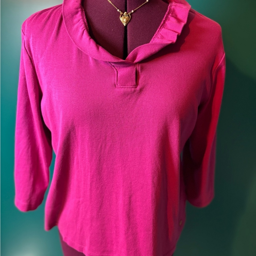 Anne Klein Sport Fuchsia Ruffle Neck Blouse